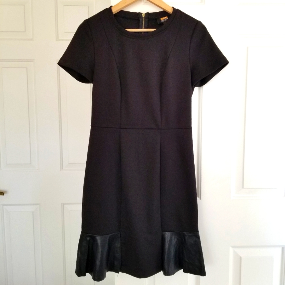 LORI MICHAELS Collection Little Black Dress with Faux Leather Ruffle Hem Size 6